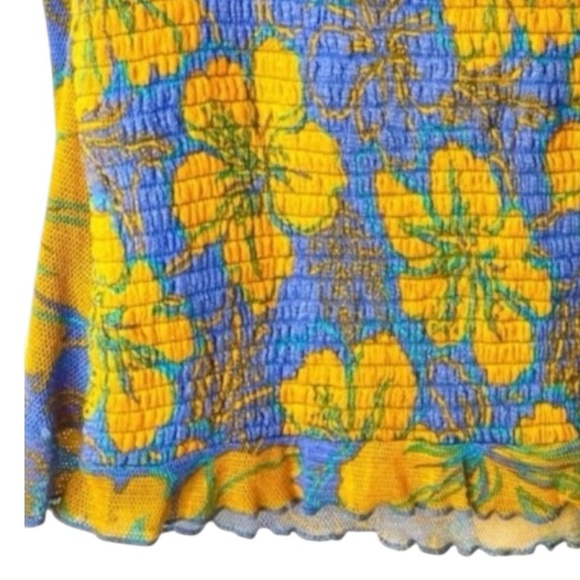 Free People Poppy Mesh Floral Smocked Tube Top XL Cornflower Blue Orange - Picture 6 of 14